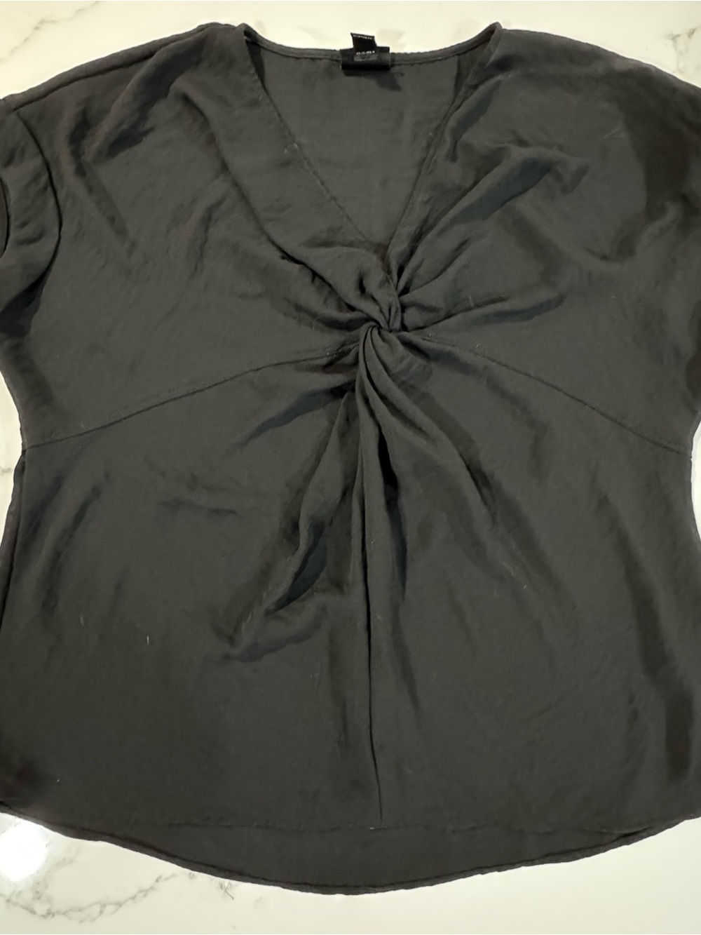 Worthington Black Twist-Front V-Neck Short Sleeve Blouse